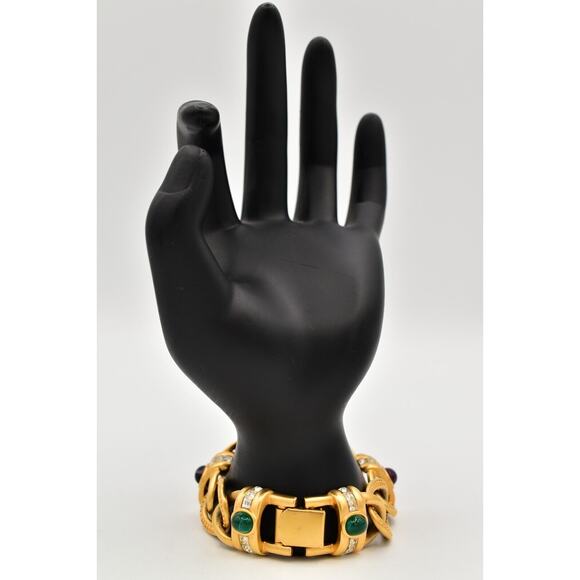 Givenchy Vintage Cabochon Bracelet Multi-Color Brushed Gold Crystal Signed BinAD - Picture 8 of 12